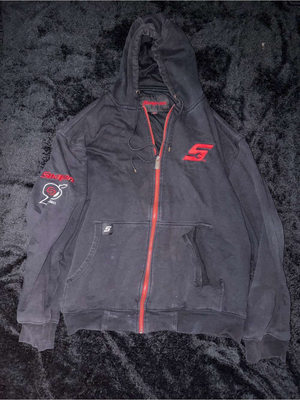 Snap Black Hoodie Jacket with Red Accents